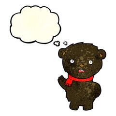 cartoon black bear wearing scarf with thought bubble