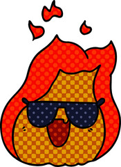 cartoon kawaii flames in shades