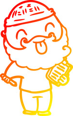 warm gradient line drawing man with beard sticking out tongue