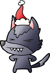 angry wolf gradient cartoon of a wearing santa hat