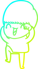 cold gradient line drawing happy cartoon boy
