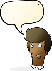 cartoon man with tongue hanging out with speech bubble