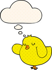 cartoon bird and thought bubble in comic book style