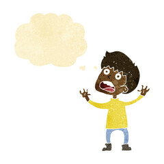 cartoon stressed boy with thought bubble
