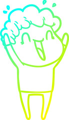 cold gradient line drawing cartoon happy man