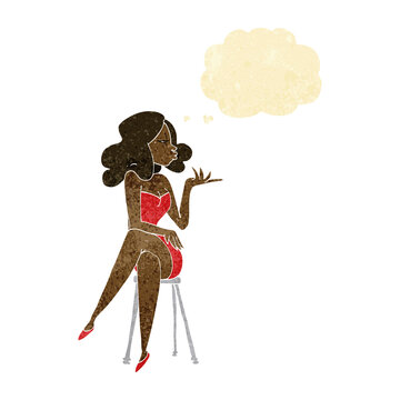 recommend clip art: cartoon woman sitting on bar stool with thought bubble