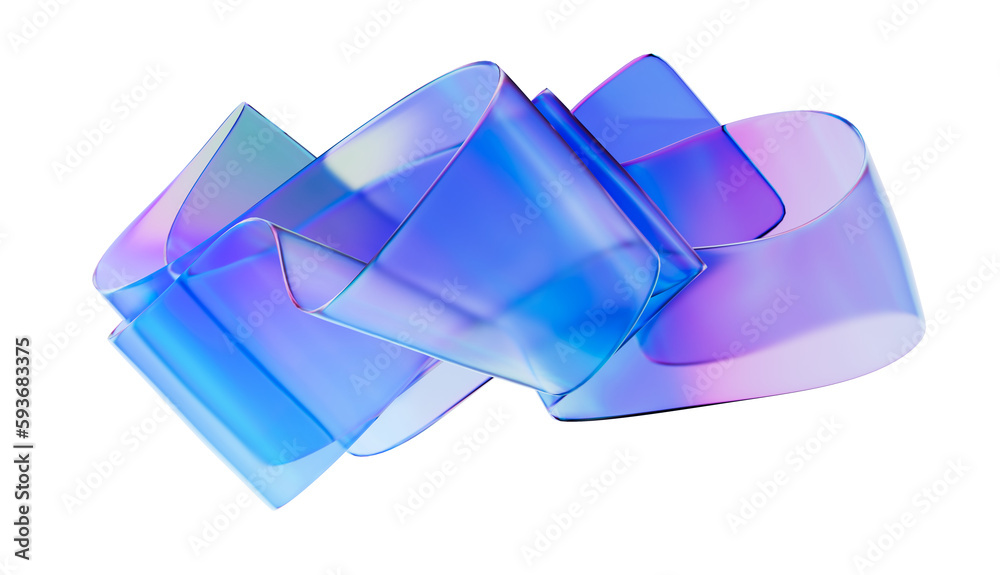 Fototapete bent multicolored gradient plastic texture. 3d rendering abstract glass folded shape, modern design 