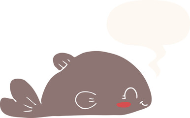 cartoon fish and speech bubble in retro style