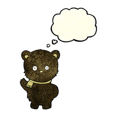 cute cartoon black bear waving with thought bubble