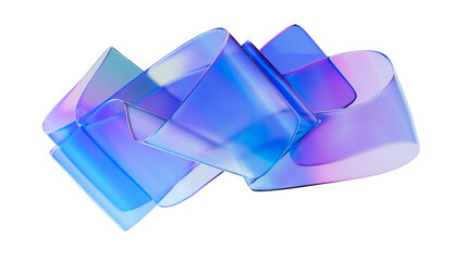 Bent multicolored gradient plastic texture. 3d rendering abstract glass folded shape, modern design element