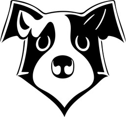 Black and white mascot logo design of a dog head, vector illustration, silhouette drawing 