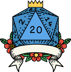 natural 20 critical hit D20 dice roll illustration