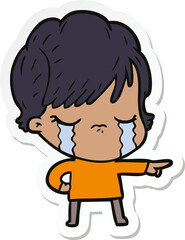 sticker of a cartoon woman crying