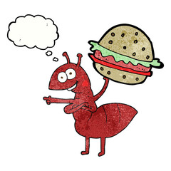 thought bubble textured cartoon ant carrying food