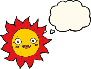 cartoon happy sun with thought bubble