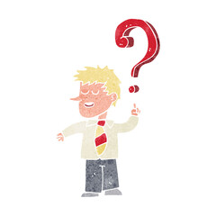 cartoon school boy with question