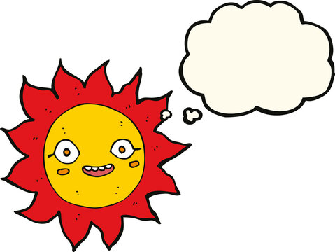 cartoon happy sun with thought bubble