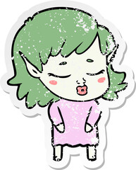 distressed sticker of a pretty cartoon elf girl