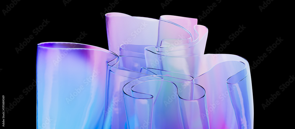 Sticker abstract colorful gradient folded transparent plastic material 3d rendering