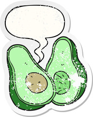 cartoon avocado and speech bubble distressed sticker