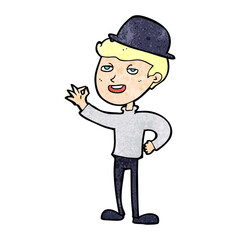 cartoon man in bolwer hat