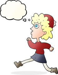 thought bubble cartoon running woman