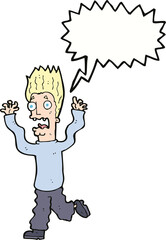 cartoon terrified man with speech bubble