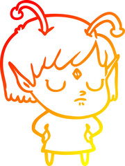 warm gradient line drawing cartoon alien girl