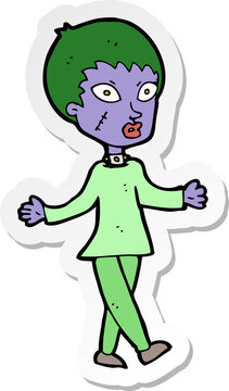 sticker of a cartoon halloween zombie woman