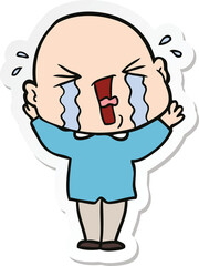 sticker of a cartoon crying bald man