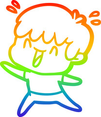 rainbow gradient line drawing cartoon laughing boy