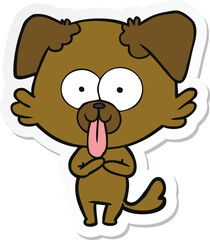 sticker of a cartoon dog with tongue sticking out