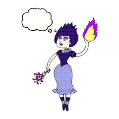 thought bubble cartoon vampire girl casting fireball