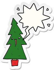 cartoon christmas tree and speech bubble sticker