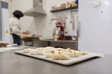 Pastry chef making sweets, rugelach and croasant