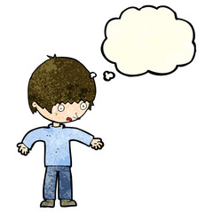 cartoon confused boy with thought bubble