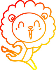 warm gradient line drawing laughing lion cartoon running