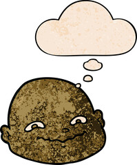 cartoon bald man and thought bubble in grunge texture pattern style