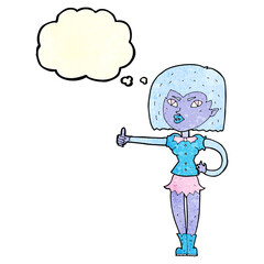 cartoon vampire girl giving thumbs up with thought bubble