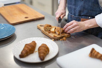 Pastry chef making sweets, rugelach and croasant