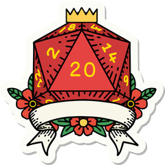 natural 20 critical hit D20 dice roll sticker