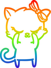 rainbow gradient line drawing cute cartoon cat with bow
