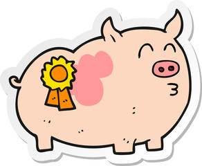 sticker of a cartoon prize winning pig