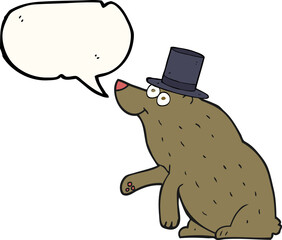 speech bubble cartoon bear in top hat