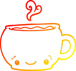 warm gradient line drawing cartoon hot cup of coffee