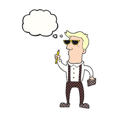 thought bubble cartoon man with notebook