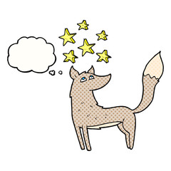thought bubble cartoon wolf with stars