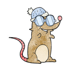 textured cartoon mouse wearing glasses and hat