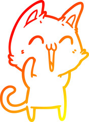 warm gradient line drawing happy cartoon cat