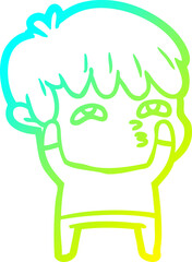 cold gradient line drawing cartoon curious man